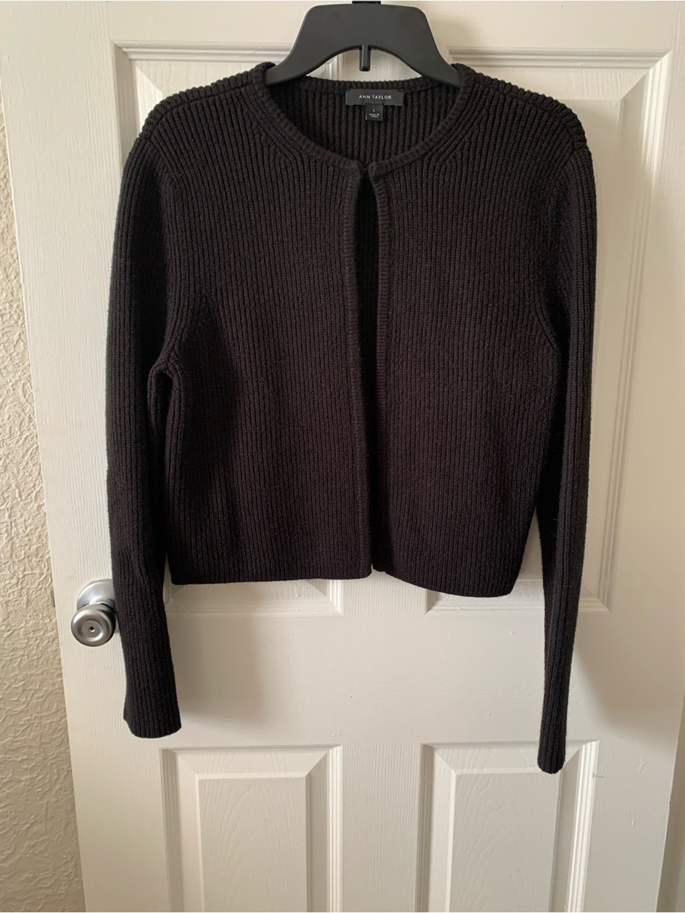 Ann Taylor Black Ribbed Open-Front Cardigan
